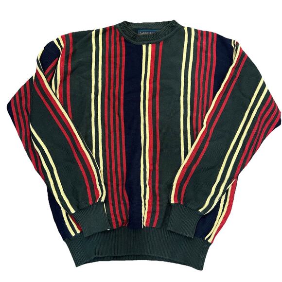 Vtg Saddlebread Stripes Pullover Crewneck Sweater Mens Sz Large 80's Grandpacore - Picture 1 of 11